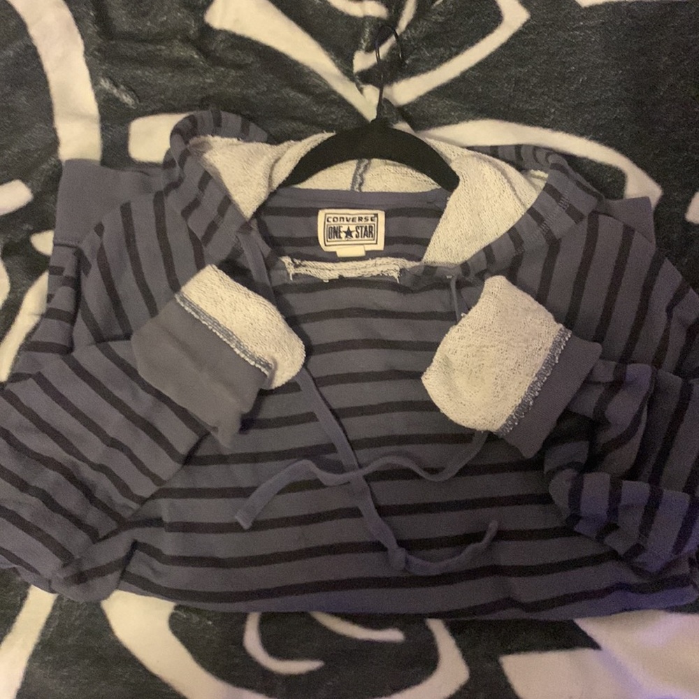 Converse All Star Striped Hoodie Medium Black and Blue